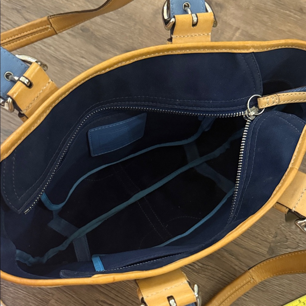Coach SoHo Tan and Blue Canvas and Leather Shoulder Bag - Picture 9 of 10